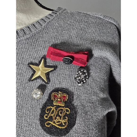 Lauren Ralph Lauren Sweater Women's Small Gray Military Inspired Embellishments - Picture 2 of 7
